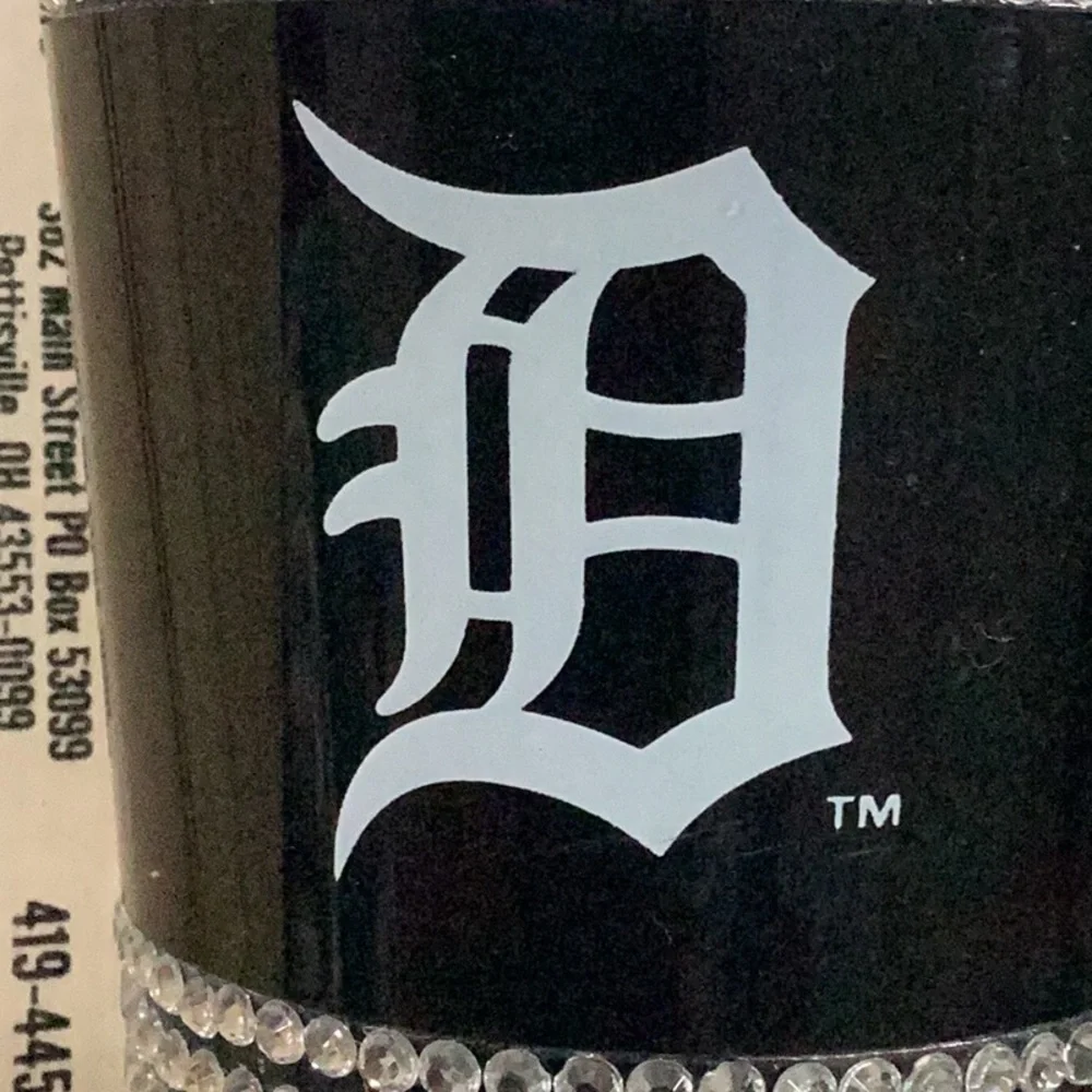 MLB Detroit Tigers Logo Navy Black Rhinestone Bling Drink Tumbler With Straw NWT